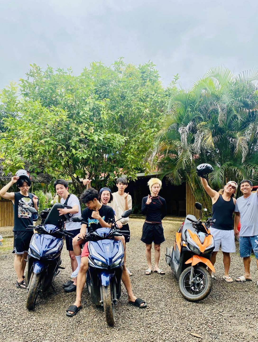 Guests with rented motorbikes at Bohol Island Homestay