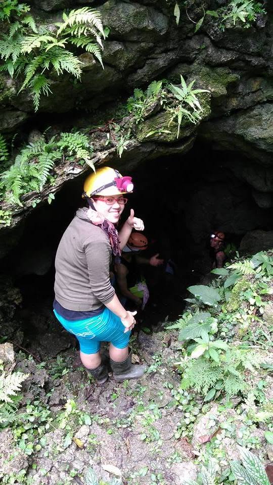 Visitor at the entrance to a nearby cave