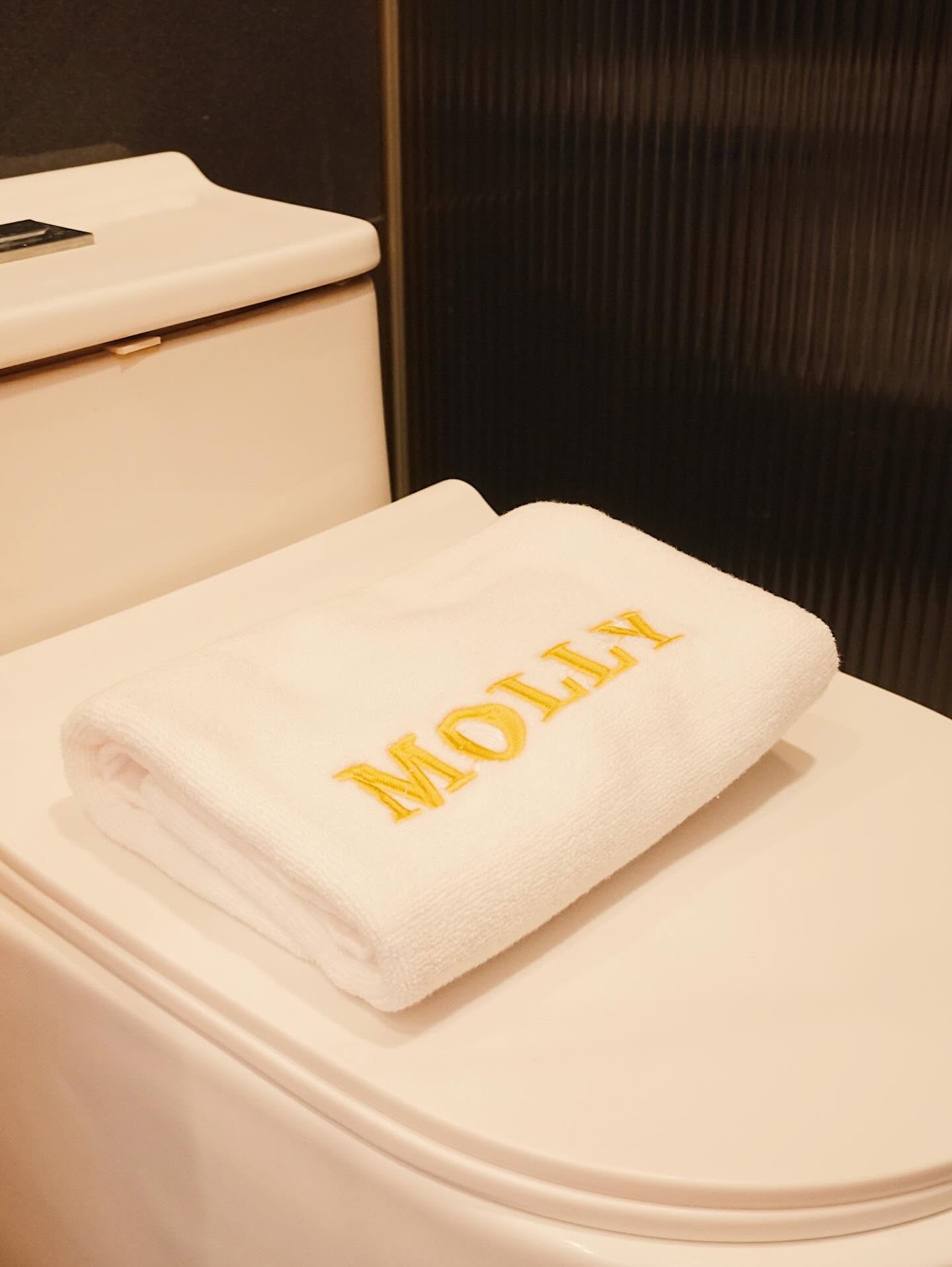 Folded towel embroidered with the MOLLY name